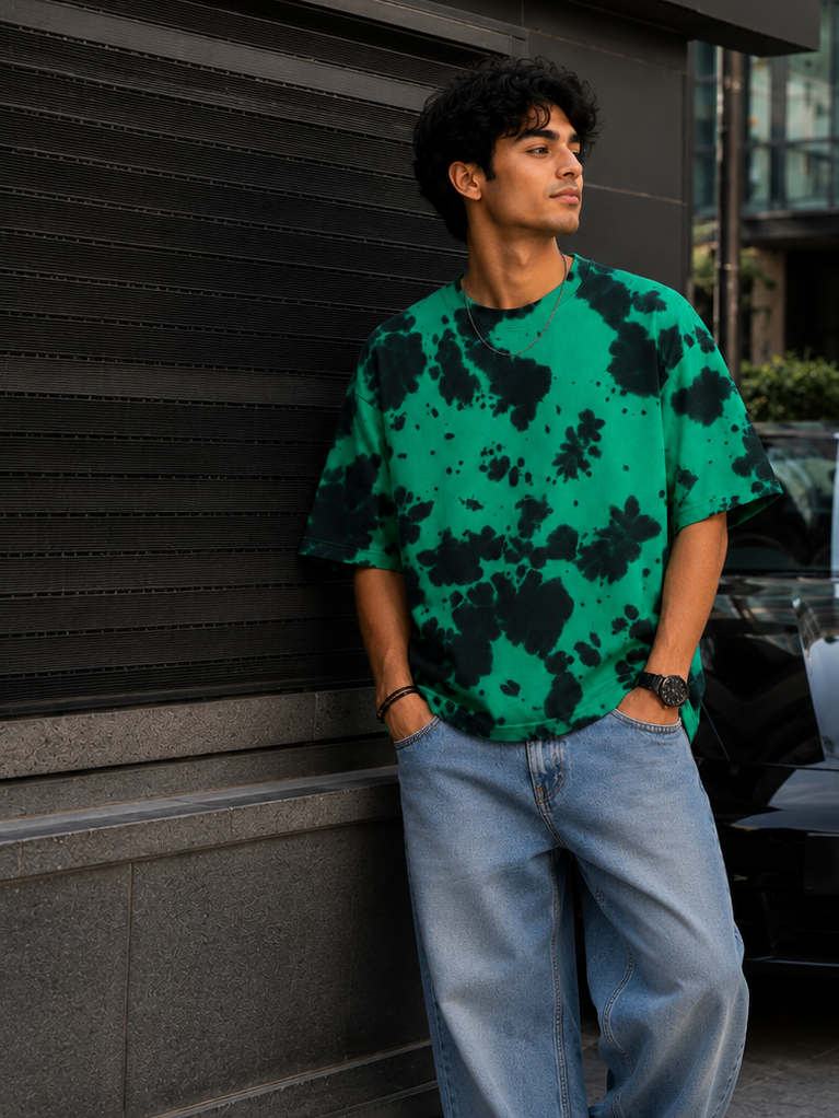 Green-y Tie Dye Men's Oversized T-Shirt
